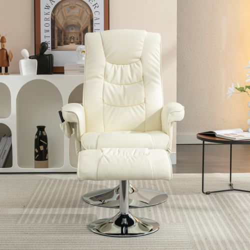 Fauteuil Massant Inclinable 135° Avec Repose-pieds Pouf, Rotation 360°, Beige