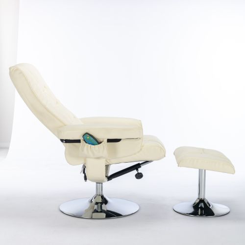 Fauteuil Massant Inclinable 135° Avec Repose-pieds Pouf, Rotation 360°, Beige