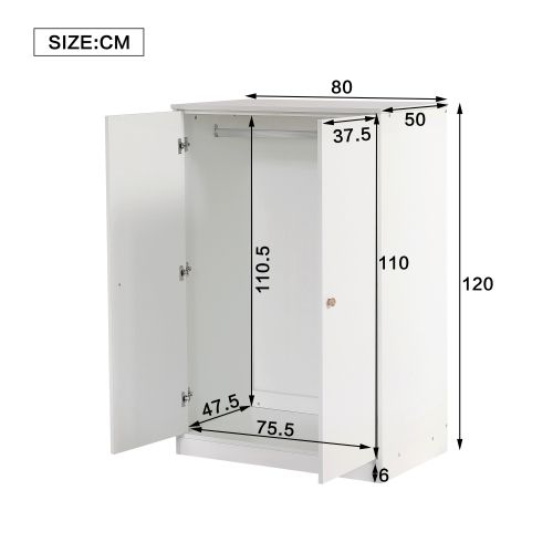 Armoire Enfant Avec Penderie, 2 Portes, Blanc