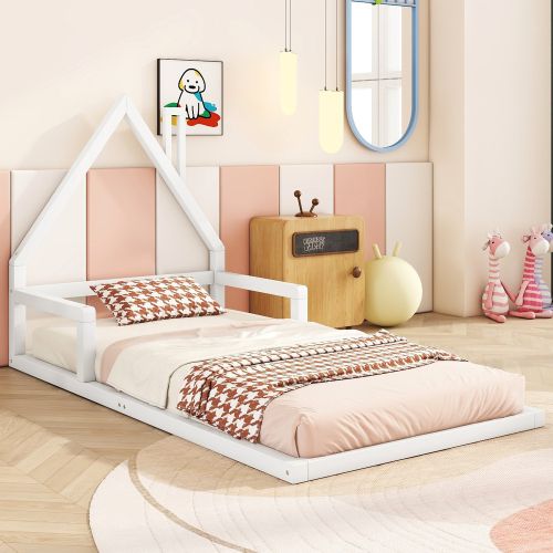 Lit Cabane Enfant 90x200 Cm, Avec Lattes, En Bois, Blanc