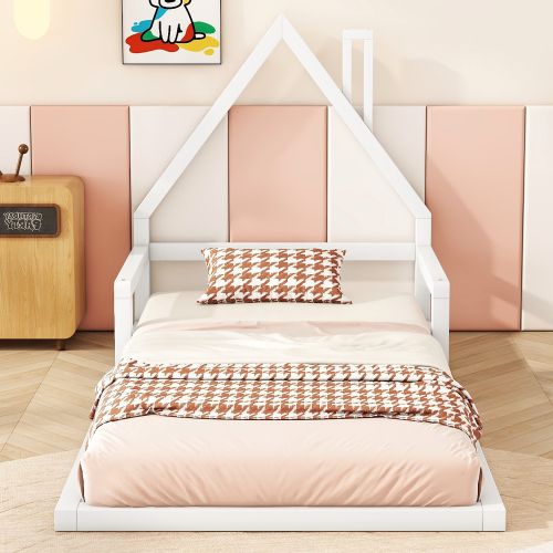 Lit Cabane Enfant 90x200 Cm, Avec Lattes, En Bois, Blanc