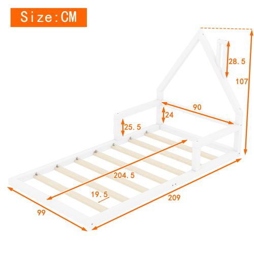 Lit Cabane Enfant 90x200 Cm, Avec Lattes, En Bois, Blanc
