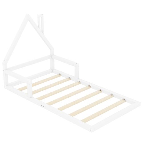 Lit Cabane Enfant 90x200 Cm, Avec Lattes, En Bois, Blanc