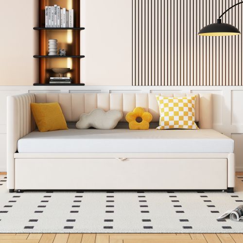 Lit Gigogne 90x200 Cm, Transformable En 180x200 Cm, En Velours, Beige