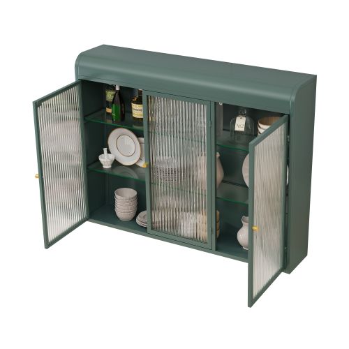 Armoires Murales Cintrées En Verre à 3 Portes Pour Cuisine, Salon Et Salle De Bain, Vert Foncé