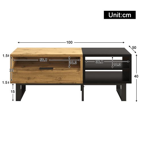 Table Basse Noir Et Bois Naturel Avec Rangements Et Tiroirs