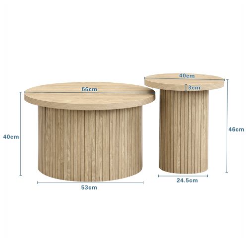 Lot De 2 Tables Basses Rondes Naturel, Table D'appoint Modulable