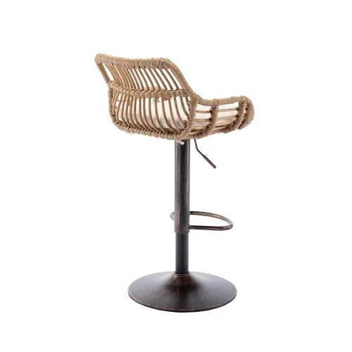 Lot De 2 Tabourets De Bar Réglables, Dossier Rotin, Assise En Lin Rembourrée, Beige