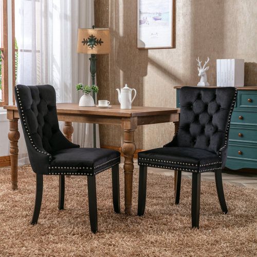 Lot De 2 Chaises De Salle à Manger, Dossier Haut Capitonné, Velours, Piètement Bois, Noir