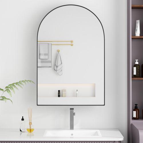 Armoire Miroir Murale Encastrable Arquée En Métal Noir