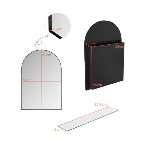 Armoire Miroir Murale Encastrable Arquée En Métal Noir