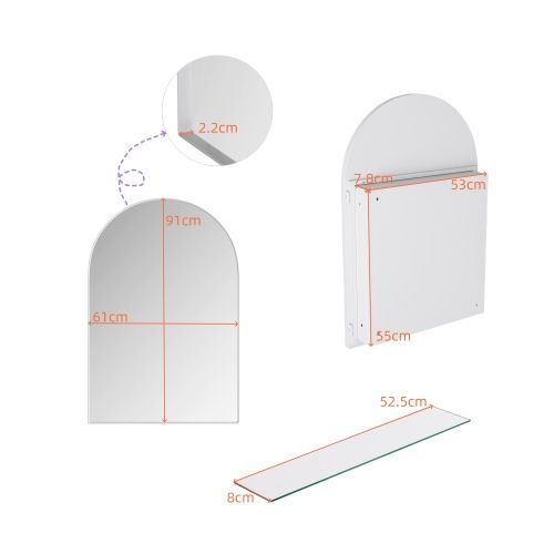 Armoire Miroir Arquée En Métal Blanc Avec Étagères Réglables