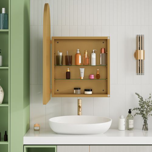 Armoire Miroir Murale Ou Encastrable Arquée En Métal Doré