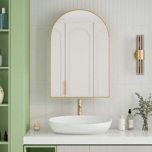 Armoire Miroir Murale Ou Encastrable Arquée En Métal Doré