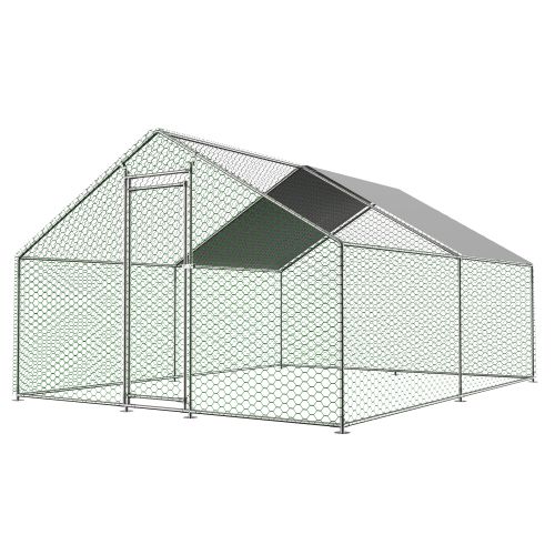 Enclos Poulailler Extérieur Métal 3x4x2 M Avec Bâche Pe Étanche Et Serrure, Argent