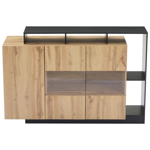 Buffet LED 140 X 44 X 94 Cm Avec Bluetooth, Éclairage Rgb USB, En Mdf, Couleur Bois