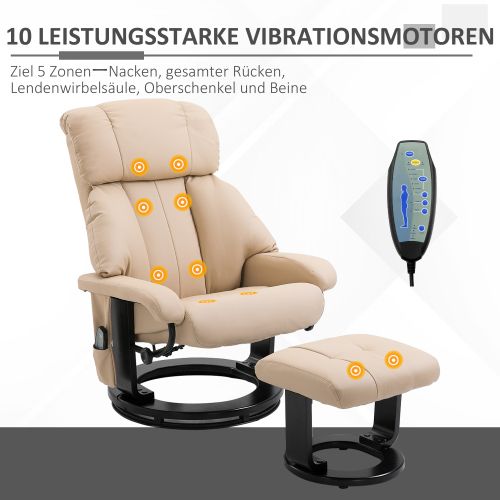 Fauteuil Relax Massant Avec Repose-pieds, Dossier Inclinable Et Rotation 360°, Blanc Crème