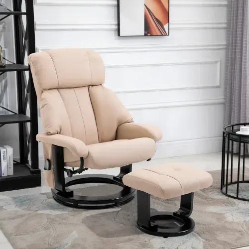 Fauteuil Relax Massant Avec Repose-pieds, Dossier Inclinable Et Rotation 360°, Blanc Crème