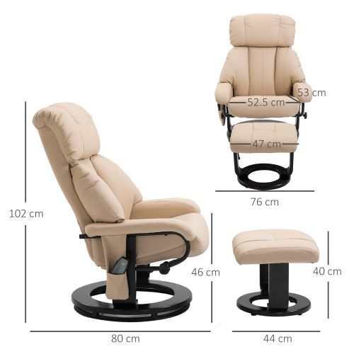 Fauteuil Relax Massant Avec Repose-pieds, Dossier Inclinable Et Rotation 360°, Blanc Crème