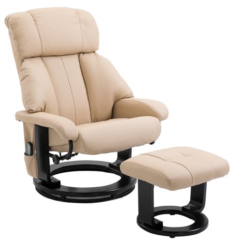 Fauteuil Relax Massant Avec Repose-pieds, Dossier Inclinable Et Rotation 360°, Blanc Crème