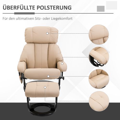 Fauteuil Relax Massant Avec Repose-pieds, Dossier Inclinable Et Rotation 360°, Blanc Crème