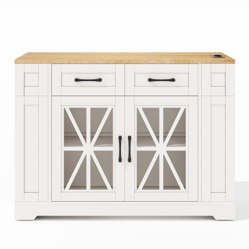 Desserte De Cuisine à 4 Roulettes Avec Plateau Rabattable, En Mdf, Blanc Et Naturel