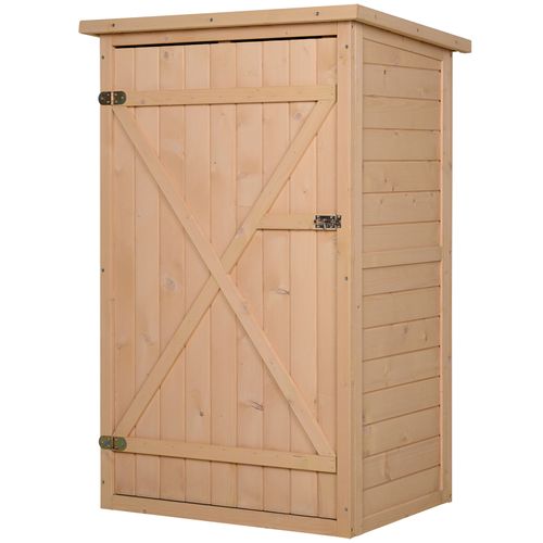 Armoire De Jardin En Bois Naturel 75x56x115 Cm Avec 2 Étagères Et Porte Verrouillable