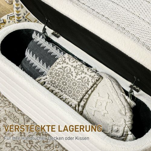 Banc De Rangement, Assise Rembourrée En Polyester Crème, Pieds Protecteurs