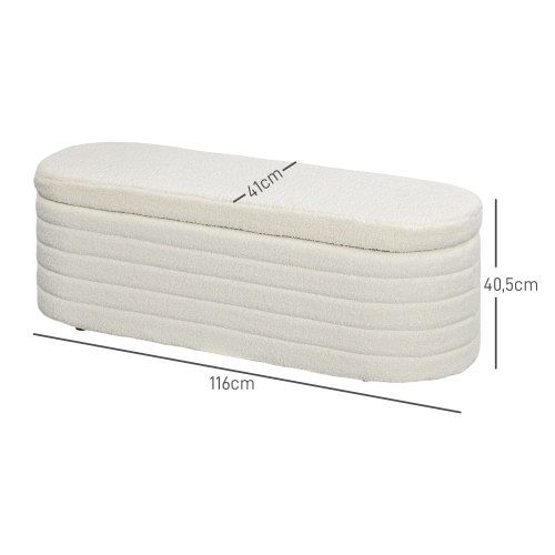 Banc De Rangement, Assise Rembourrée En Polyester Crème, Pieds Protecteurs