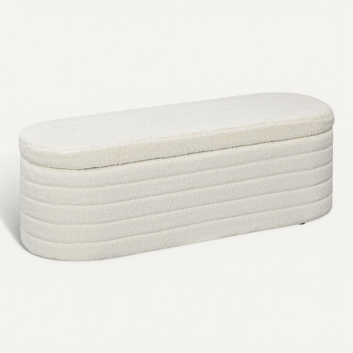 Banc De Rangement, Assise Rembourrée En Polyester Crème, Pieds Protecteurs