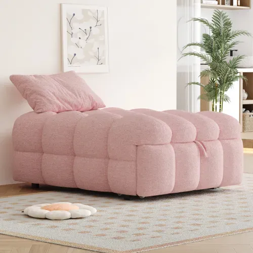 Canapé convertible, 2-en-1 Pouf Et Lit, En Tissu Teddy, Rose