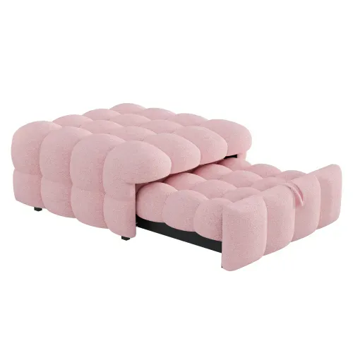 Canapé convertible, 2-en-1 Pouf Et Lit, En Tissu Teddy, Rose