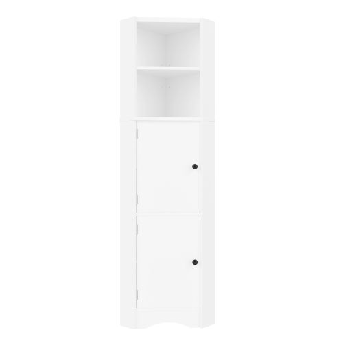 Colonne De Salle De Bain D'angle, 2 Étagères Ouvertes, 2 Portes, Étagères Réglables, Blanc