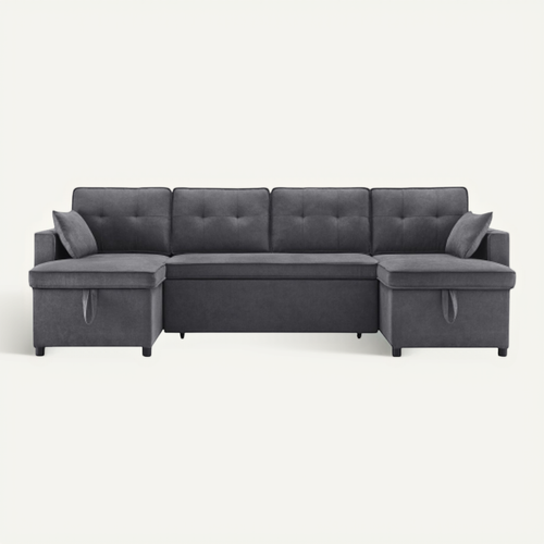 Canapé D'angle Convertible Extra-large 4 Places Gris Avec Rangements Et Porte-gobelets