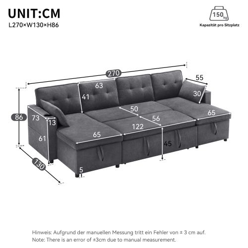 Canapé D'angle Convertible Extra-large 4 Places Gris Avec Rangements Et Porte-gobelets
