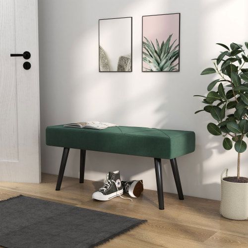 Banc Avec Assise Rembourrée En Velours, Pieds En Acier, Vert, 100 X 36 X 45 Cm