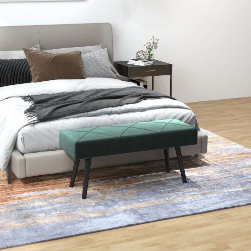 Banc Avec Assise Rembourrée En Velours, Pieds En Acier, Vert, 100 X 36 X 45 Cm