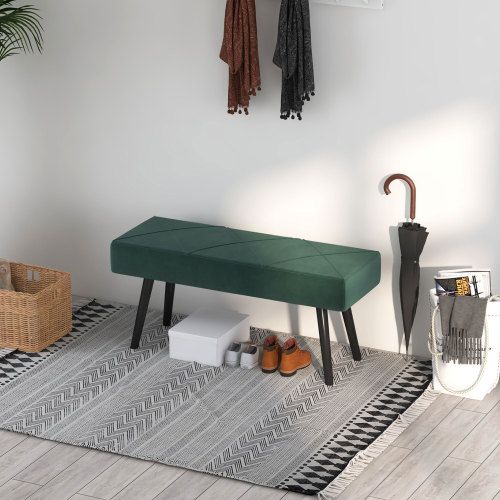 Banc Avec Assise Rembourrée En Velours, Pieds En Acier, Vert, 100 X 36 X 45 Cm