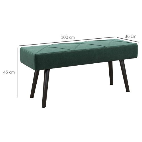 Banc Avec Assise Rembourrée En Velours, Pieds En Acier, Vert, 100 X 36 X 45 Cm