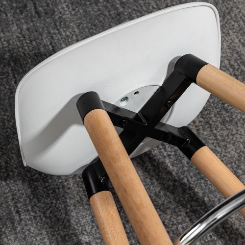 Lot De 2 Tabourets De Bar, Dossier Incurvé, Assise Rembourrée, Pieds En Bois, Blanc