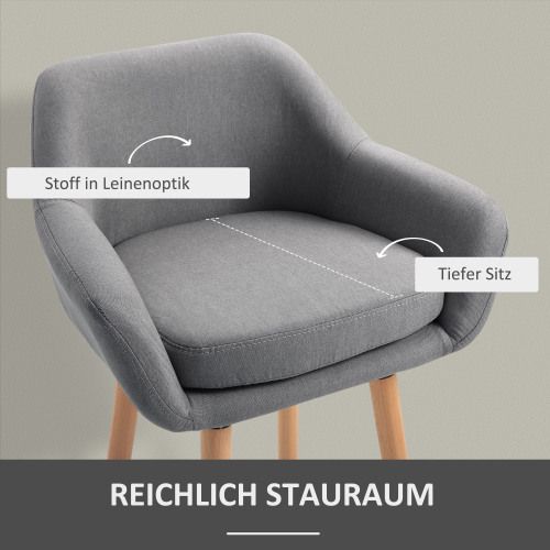 Lot De 2 Tabourets De Bar Avec Dossier Et Accoudoirs, Pieds En Bois, Gris