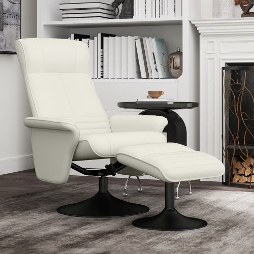Fauteuil Relax Pivotant Avec Repose-pieds, Dossier Inclinable à 135°, Polyester, Blanc Crème