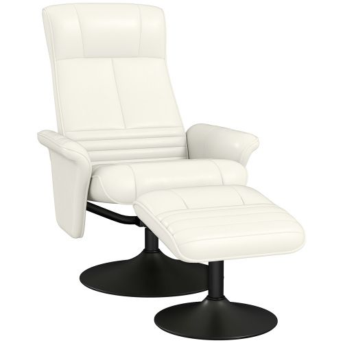 Fauteuil Relax Pivotant Avec Repose-pieds, Dossier Inclinable à 135°, Polyester, Blanc Crème