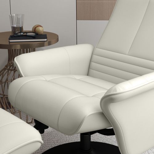 Fauteuil Relax Pivotant Avec Repose-pieds, Dossier Inclinable à 135°, Polyester, Blanc Crème