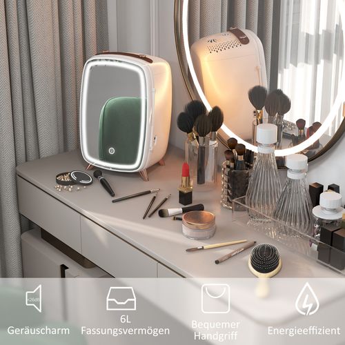 Mini Réfrigérateur Cosmétique 6 L Avec Miroir LED Tactile, En Plastique, Blanc