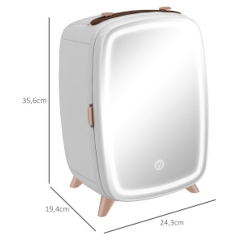 Mini Réfrigérateur Cosmétique 6 L Avec Miroir LED Tactile, En Plastique, Blanc