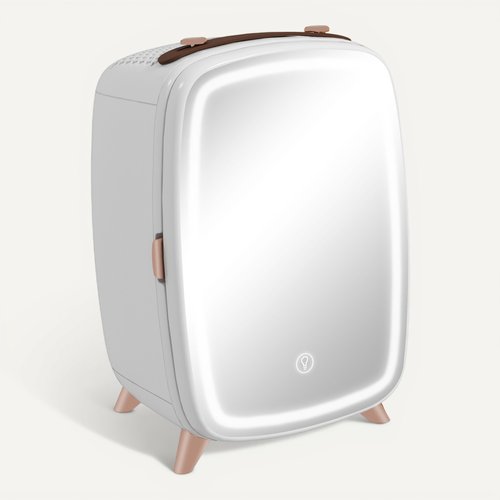 Mini Réfrigérateur Cosmétique 6 L Avec Miroir LED Tactile, En Plastique, Blanc