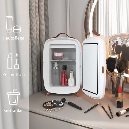 Mini Réfrigérateur Cosmétique 6 L Avec Miroir LED Tactile, En Plastique, Blanc