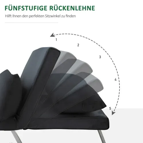 Fauteuil Convertible 2 En 1, Dossier Réglable 5 Positions, Housse Amovible, Noir