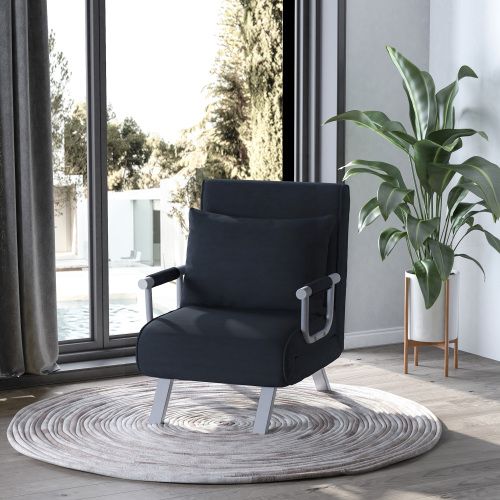 Fauteuil Convertible 2 En 1, Dossier Réglable 5 Positions, Housse Amovible, Noir